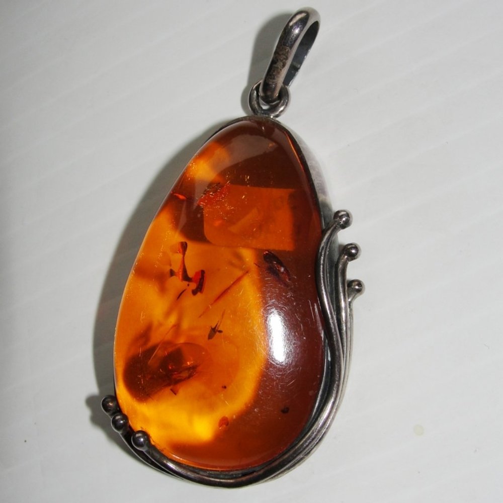 Genuine Baltic Amber Pendant Set In SS  Bezel